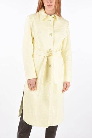 Crocodile Effect Leather Coat with Belt