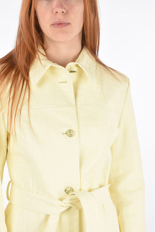 Crocodile Effect Leather Coat with Belt