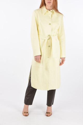 Crocodile Effect Leather Coat with Belt