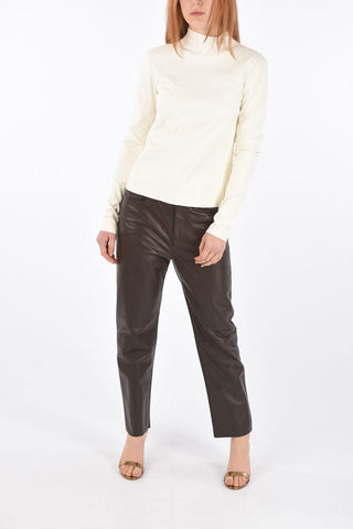 Long-sleeved Leather Top with Back Zip