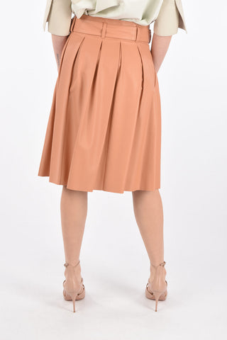 Pleated Leather Midi Skirt with Belt