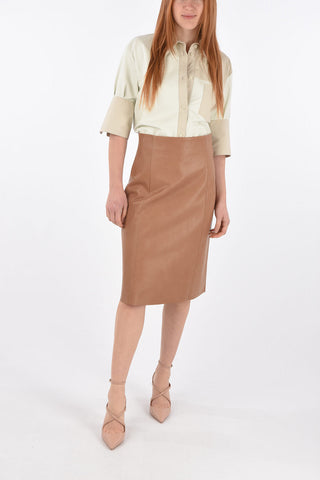 Back Split A-Line Leather Skirt