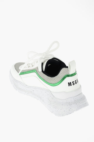 Lace Up Leather Sneakers with Mesh Details