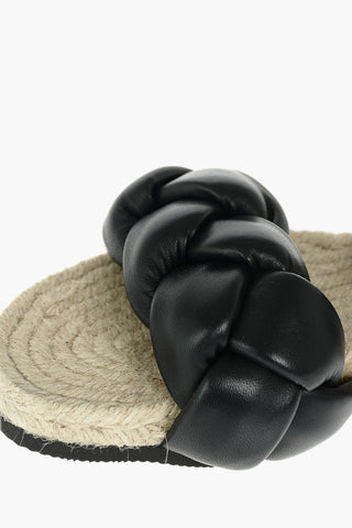 Braided Leather Flat Sandals with Tassels
