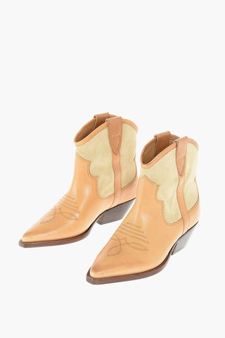 Suede Inserts Leather Western Booties