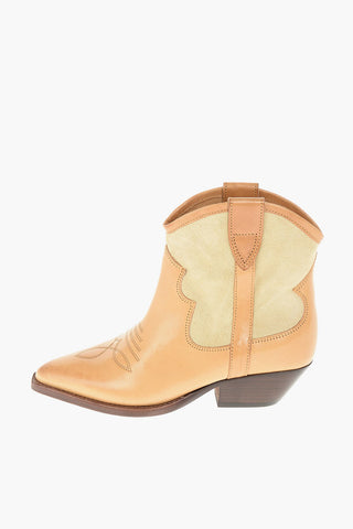 Suede Inserts Leather Western Booties