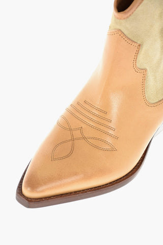 Suede Inserts Leather Western Booties