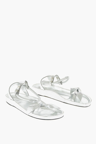 Snake Printed Leather Ankle-Strap Sandals