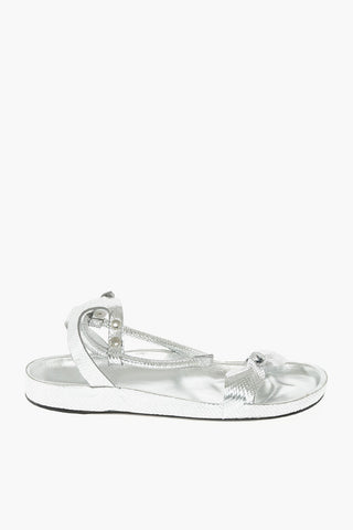Snake Printed Leather Ankle-Strap Sandals