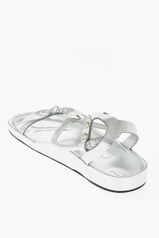 Snake Printed Leather Ankle-Strap Sandals