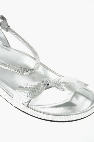 Snake Printed Leather Ankle-Strap Sandals