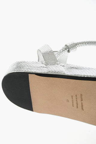 Snake Printed Leather Ankle-Strap Sandals