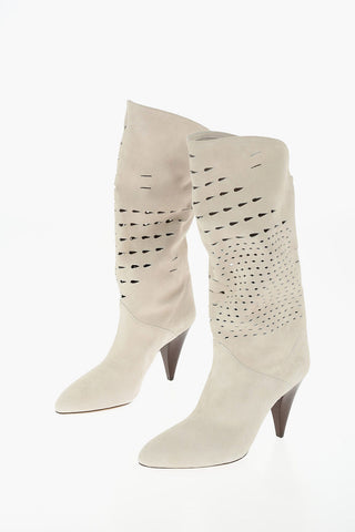 Under the Knee Perforated Suede Western Boots