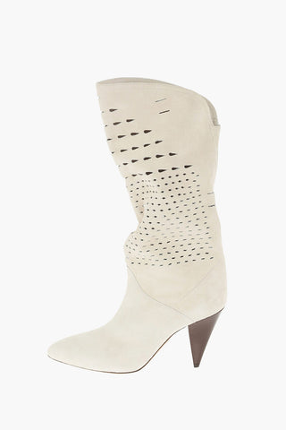 Under the Knee Perforated Suede Western Boots
