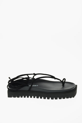 Suede Thong Sndals with Squared Sole