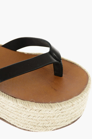 Leather Strap Platform Sandals with Raffia Wedge