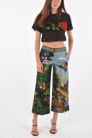 COUTURE printed LET ME MAKE YOU RISE pants with studs detais