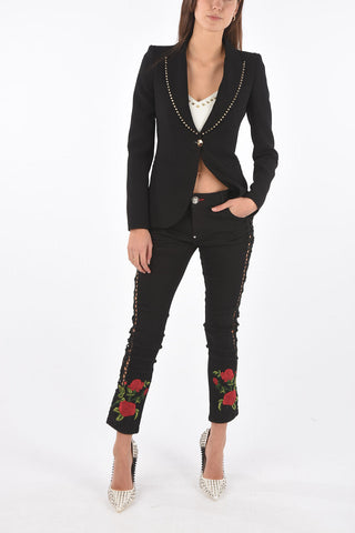 COUTURE peak lapel 1-button  JUST ALL THAT blazer with embroidery on the back
