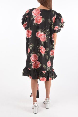 MM0 Silk Floral Print Maxi Dress with Cold Shoulder