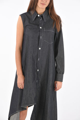 MM6 denim 1-shoulder asymmetrical shirtdress