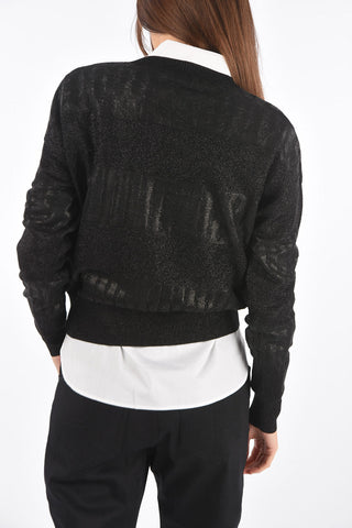 V Neck Sweater with Alternate Knitted Bands
