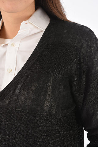 V Neck Sweater with Alternate Knitted Bands