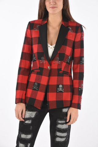 COUTURE gun club check no vent 1-button blazerwith skulls