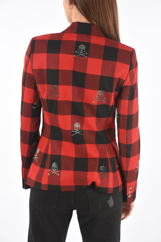 COUTURE gun club check no vent 1-button blazerwith skulls