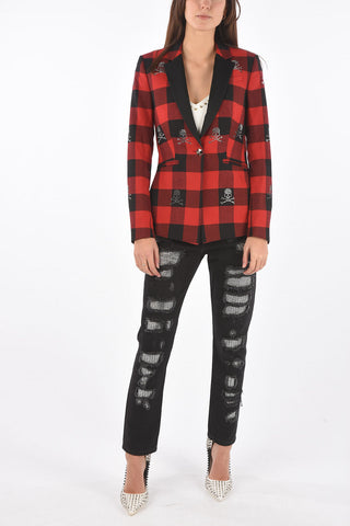COUTURE gun club check no vent 1-button blazerwith skulls