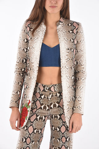 snake printed open front blazer with center vent
