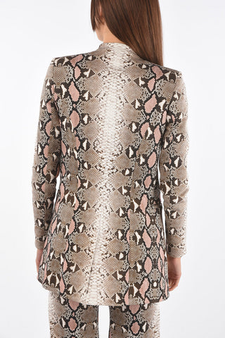 snake printed open front blazer with center vent