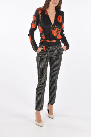 COUTURE logo-embroidered all over double pleat PINSTRIPE PLEIN pants with ankle zip