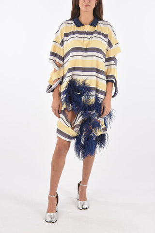 MM0 knitted striped polo dress with ostrich feather