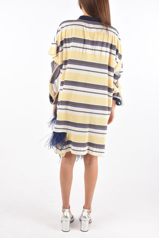 MM0 knitted striped polo dress with ostrich feather