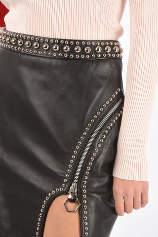 gonna a tubino mini CRAZY SHAPE in pelle e borchiata con spacco frontale