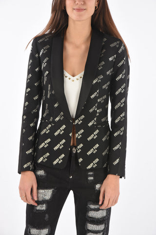 COUTURE logo-embroidered all over WRITTEN PLEIN BACK no vent blazer