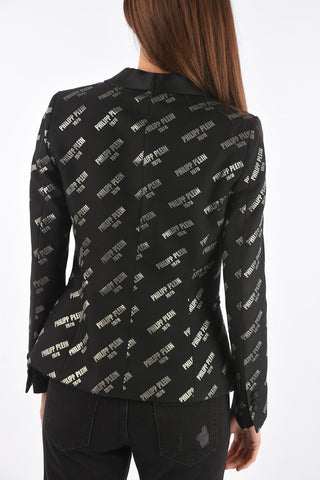 COUTURE logo-embroidered all over WRITTEN PLEIN BACK no vent blazer