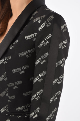 COUTURE logo-embroidered all over WRITTEN PLEIN BACK no vent blazer