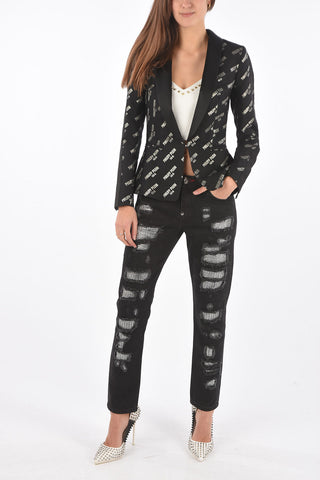 COUTURE logo-embroidered all over WRITTEN PLEIN BACK no vent blazer