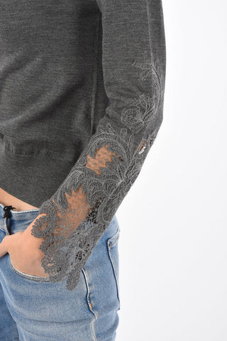 Turtleneck Virgin Wool Sweater with Lace Details