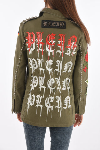 COUTURE denim embroidered ALINE KOIRA overshirt with studs