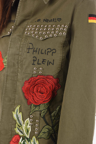 COUTURE denim embroidered ALINE KOIRA overshirt with studs