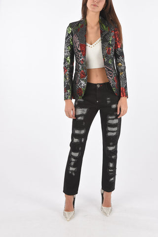 COUTURE floral-print lurex STELLA TAMERA no vent 1-button blazer