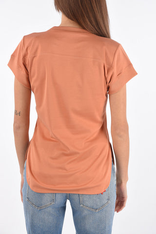 T-Shirt Girocollo con Stampa e Spacchi Laterali