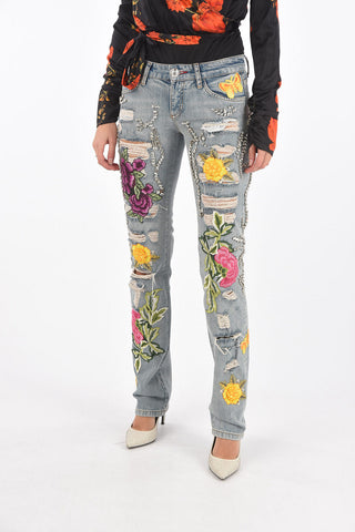 crystal all over distressed FABULOUS straight cut jeans