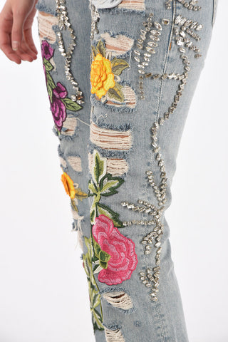 crystal all over distressed FABULOUS straight cut jeans