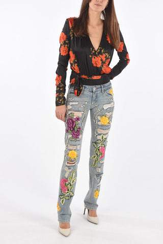 crystal all over distressed FABULOUS straight cut jeans