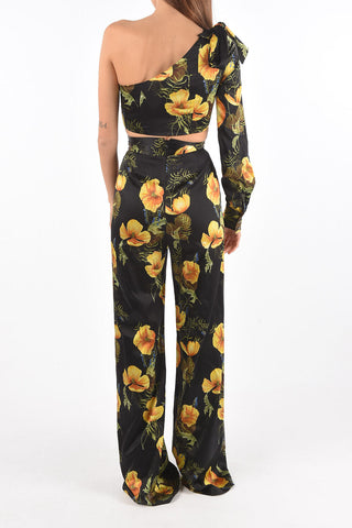 COUTURE Boot-Cut-Set mit einseitigem Crop-Top aus Seide