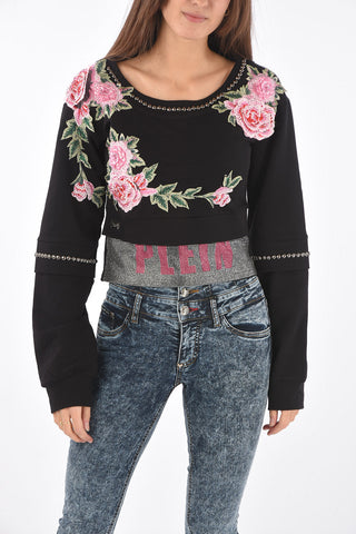 COUTURE rhinestone embellished all over LS XENIA cropped Sweatshirt