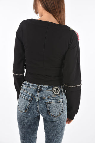 COUTURE rhinestone embellished all over LS XENIA cropped Sweatshirt